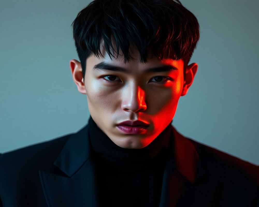 Jae-sung Kwon high fashion editorial with dramatic lighting