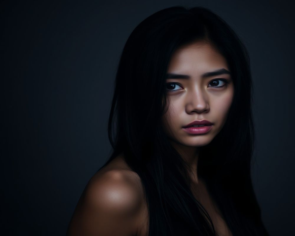 Jasmin Santos artistic creative portrait with dramatic shadows