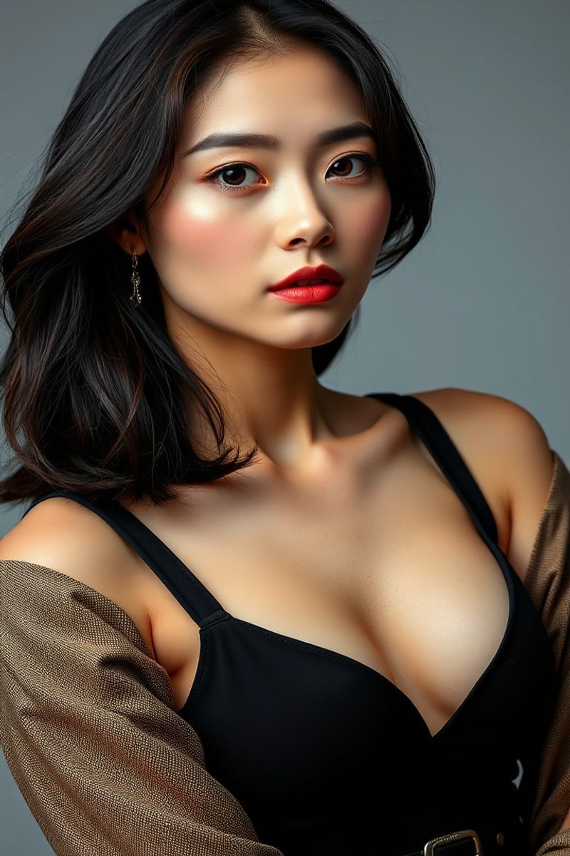 Ji-eun Park full body editorial pose in high fashion clothing