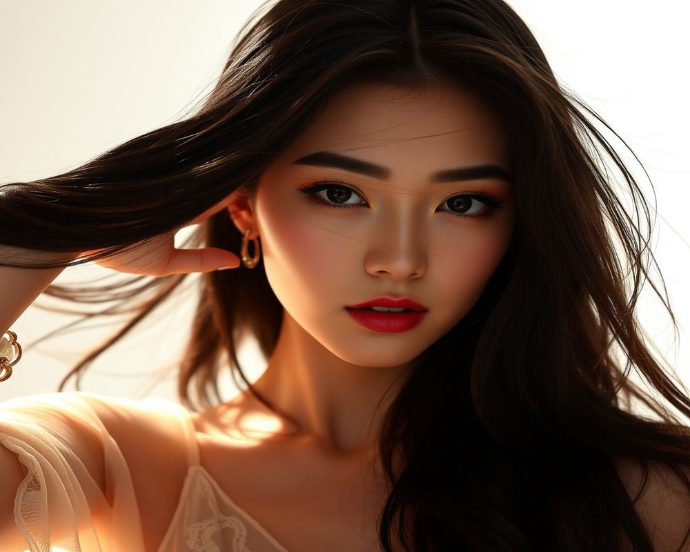 Ji-Yoon Kim high fashion editorial photoshoot with dramatic lighting