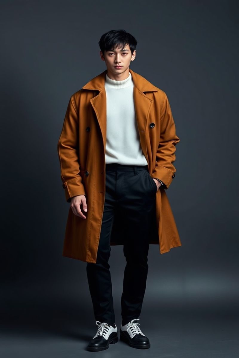 Jin-Ho Kim full body editorial pose in high fashion clothing
