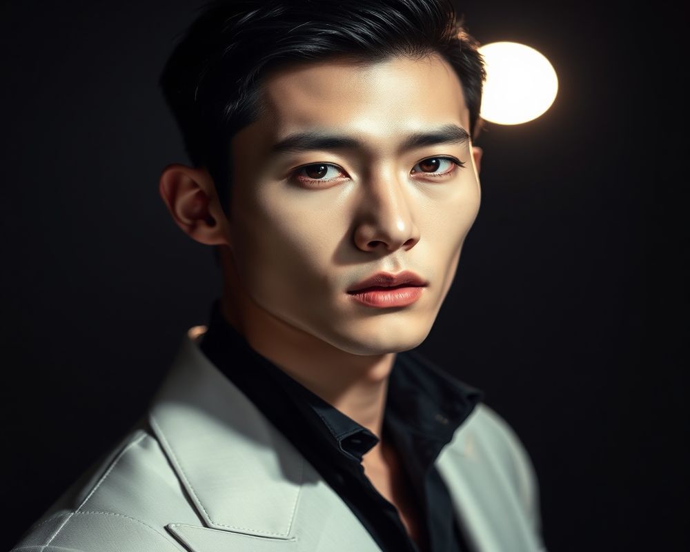 Jin Seo high fashion editorial with dramatic lighting