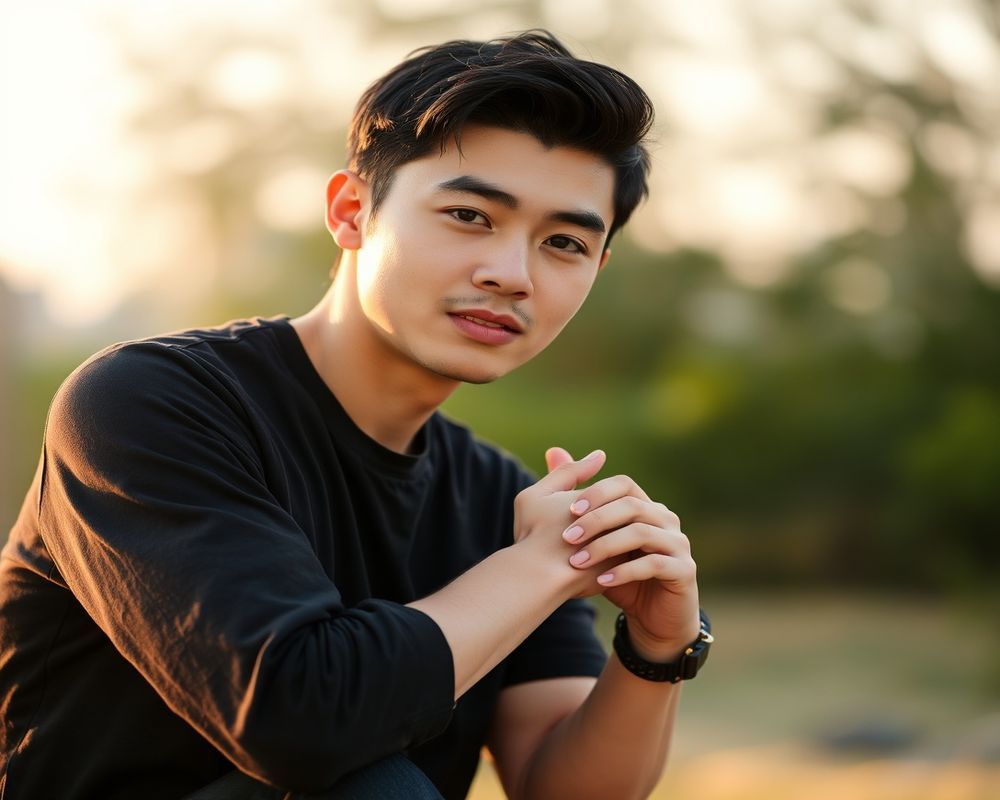 Jin Seo lifestyle personality shot in natural outdoor setting