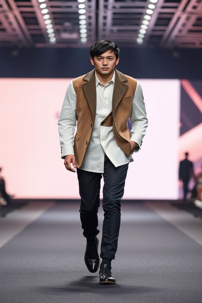 Jin Seo fashion runway walk in designer clothing