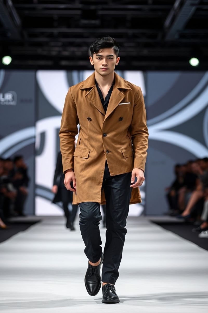 Joon-Min Park fashion runway walk in designer clothing