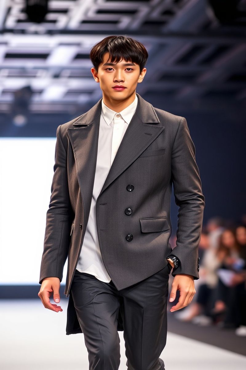 Jun Park fashion runway walk in designer clothing