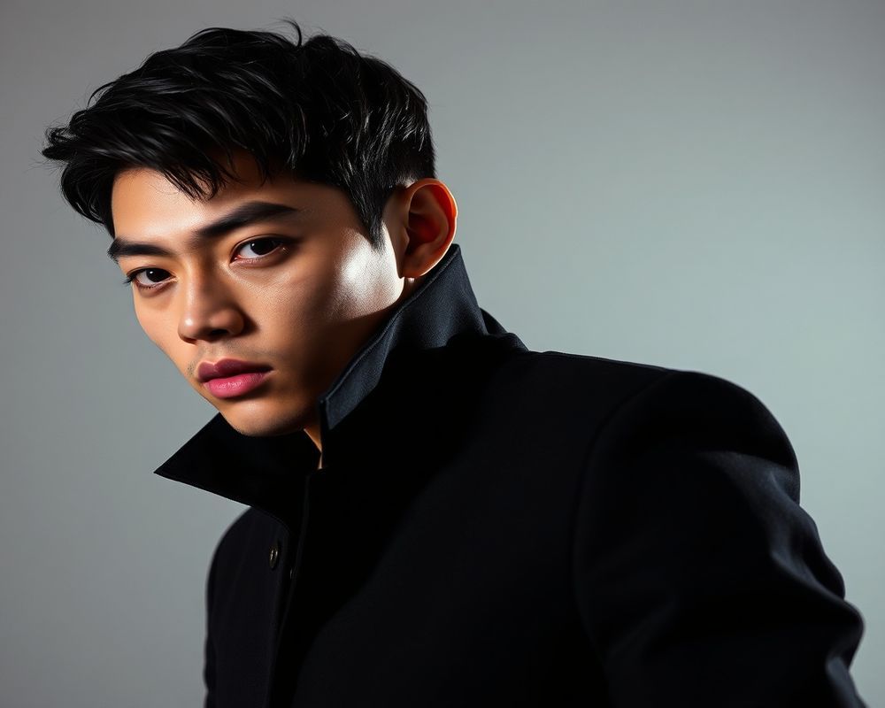 Kaito Tanaka high fashion editorial with dramatic lighting