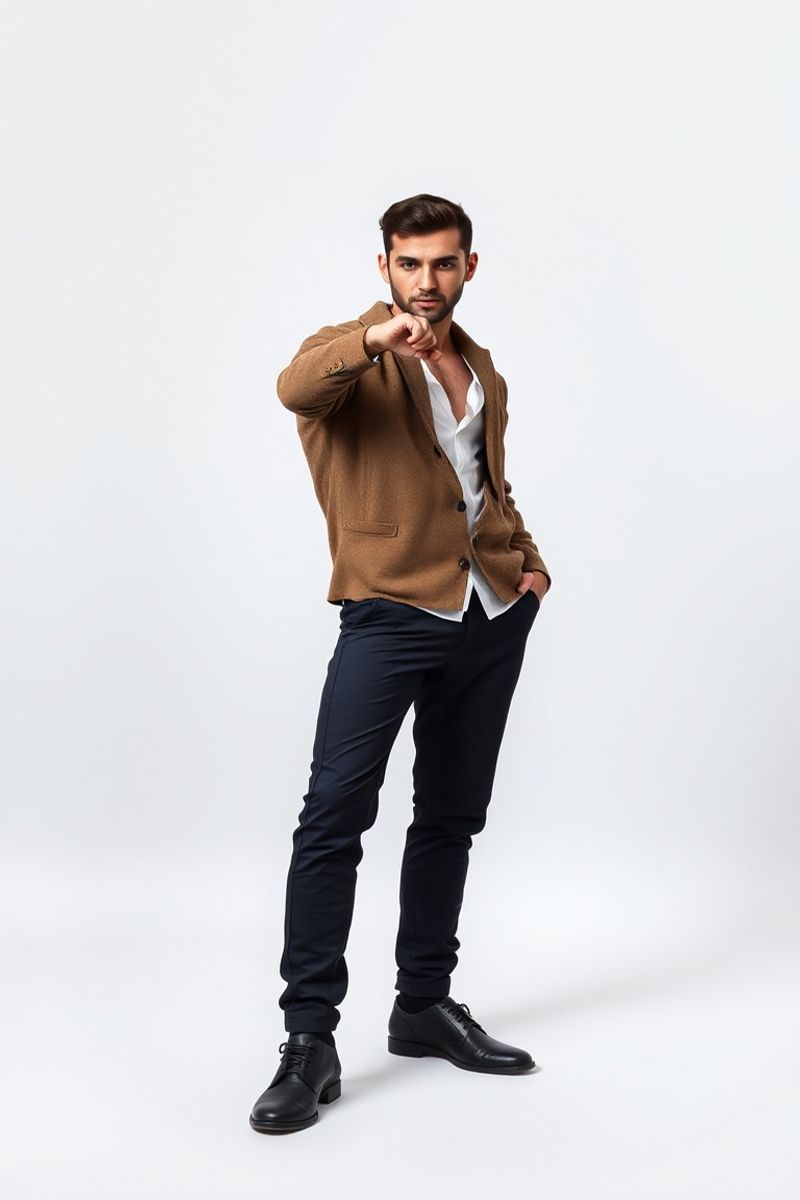 Karim Nassar full body editorial pose in high fashion clothing