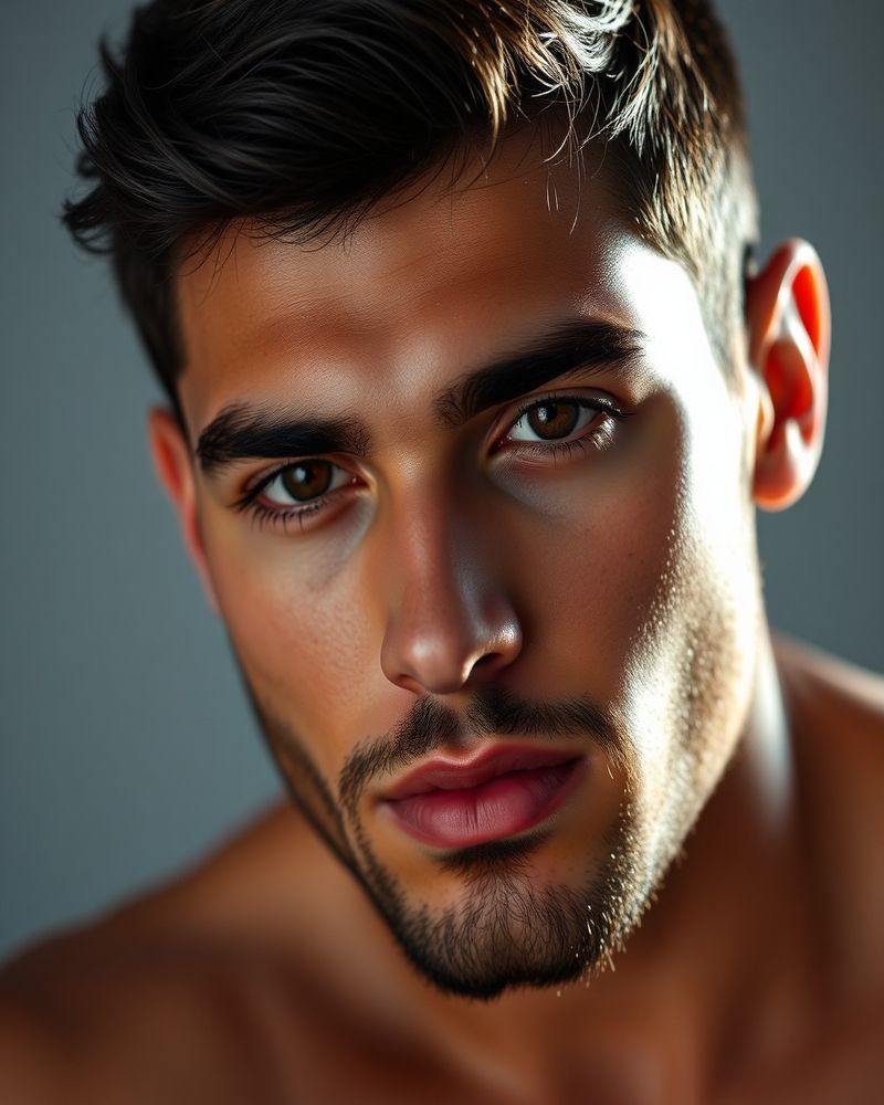 Karim Nassar beauty close-up portrait with professional grooming