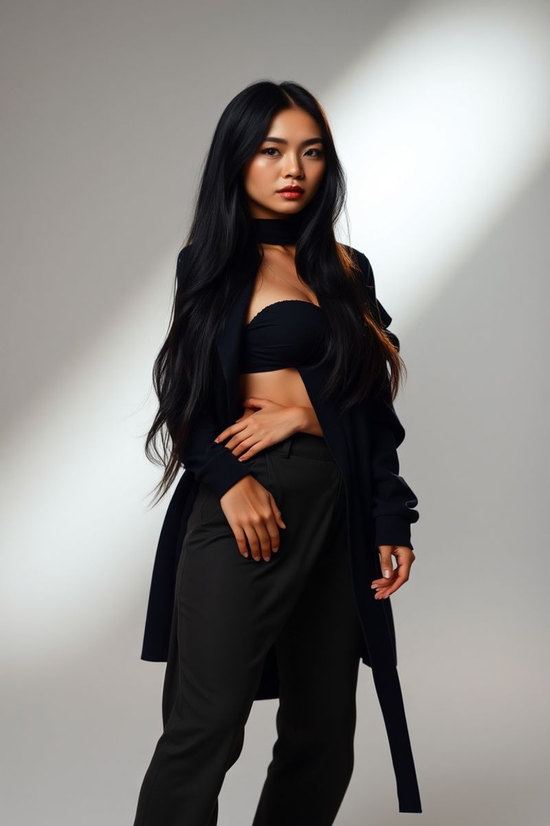 Katrina Mae Villanueva full body editorial pose in high fashion clothing