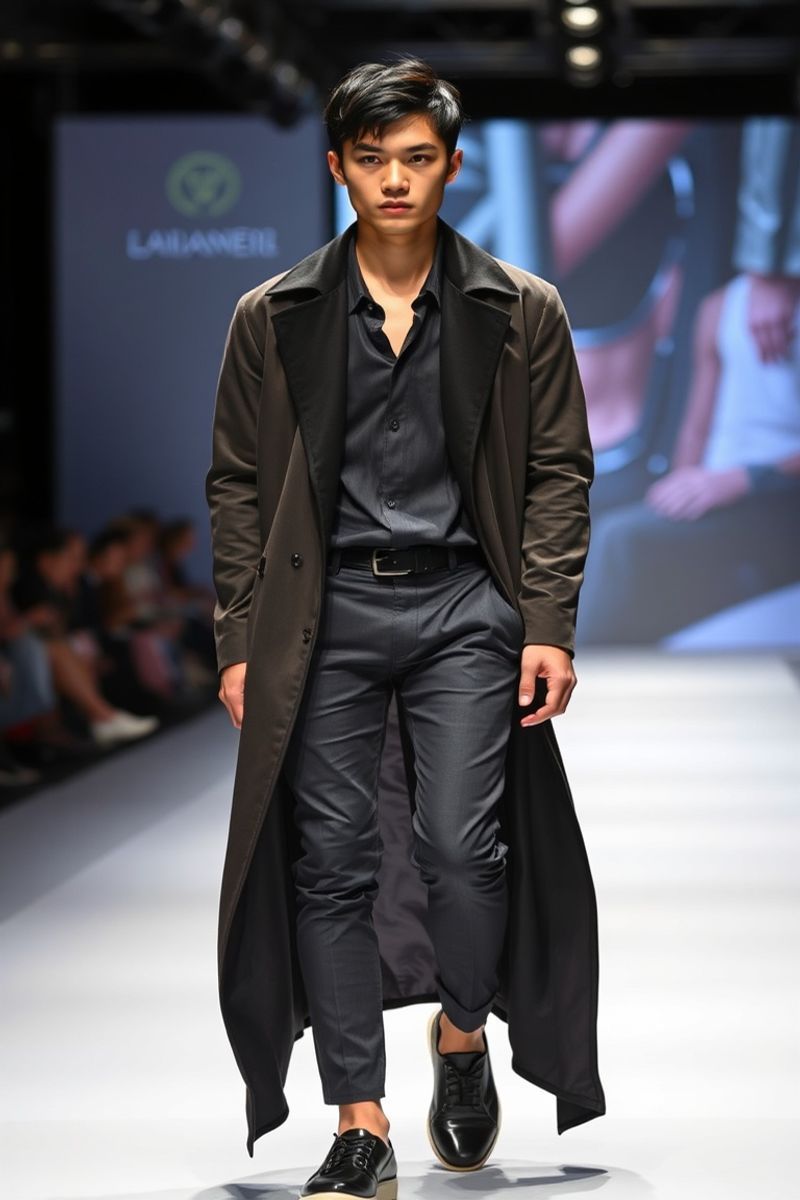 Kenji Matsuda fashion runway walk in designer clothing