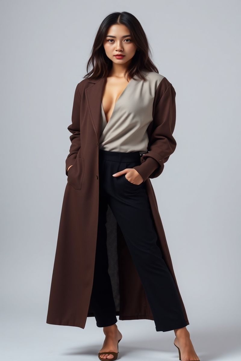 Kiana Navarro full body editorial pose in high fashion clothing