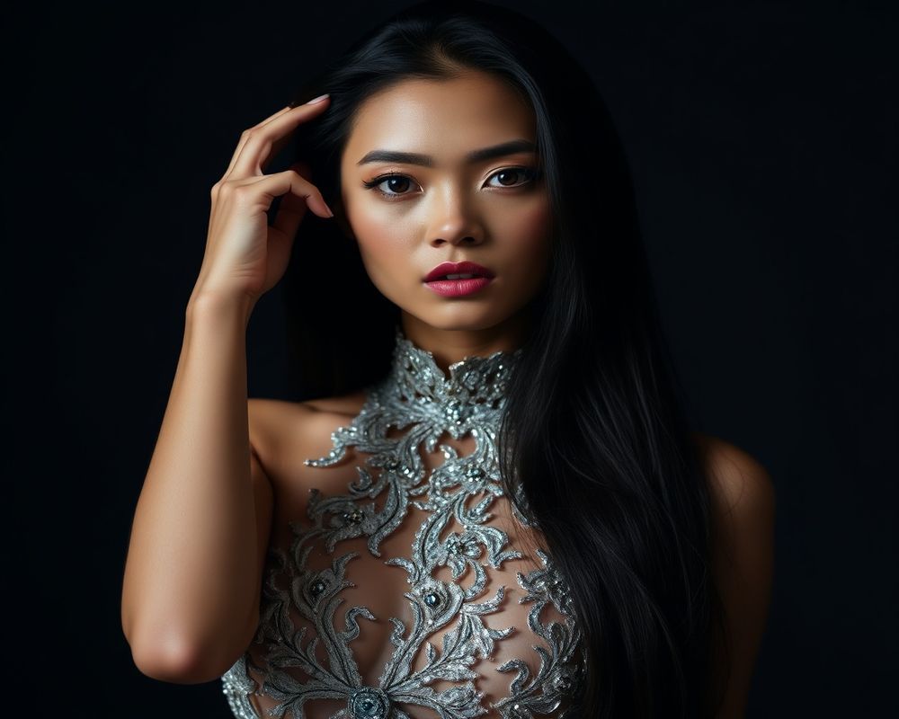Kiara Santiago high fashion editorial with dramatic lighting and luxury magazine style