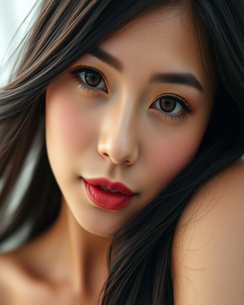 Kiara Santiago beauty close-up portrait with soft lighting and flawless skin