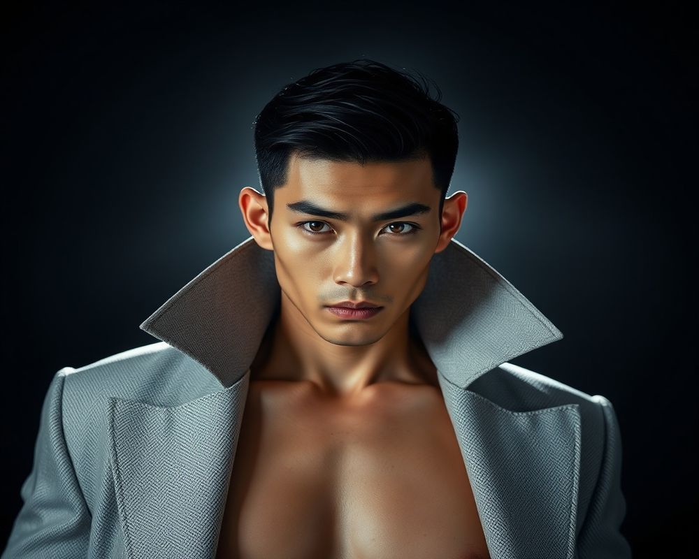Kim Minjun high fashion editorial with dramatic lighting