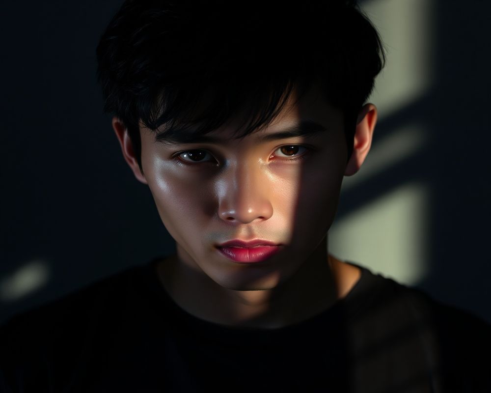 Kim Minjun artistic creative portrait with dramatic shadows