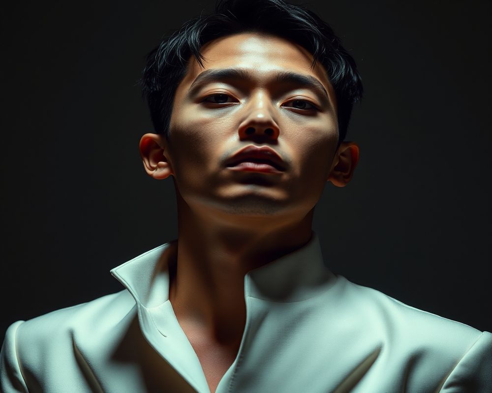 Kim Tae-jun high fashion editorial with dramatic lighting