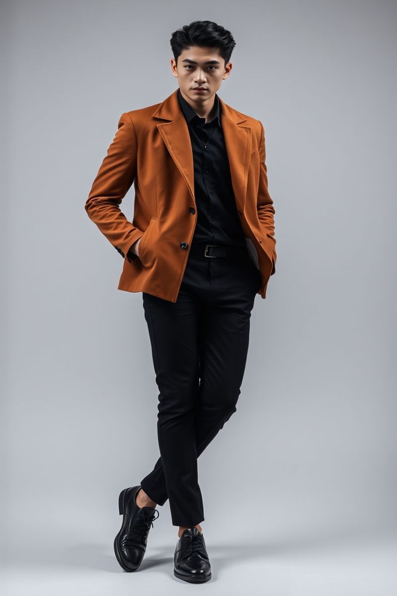 Kitti Saetang full body editorial pose in high fashion clothing