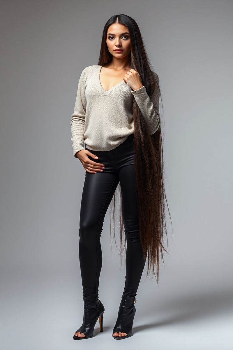 Layla Al-Mansouri full body editorial pose in high fashion clothing