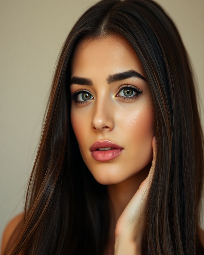 Layla Al-Mansouri beauty close-up portrait for cosmetics campaign