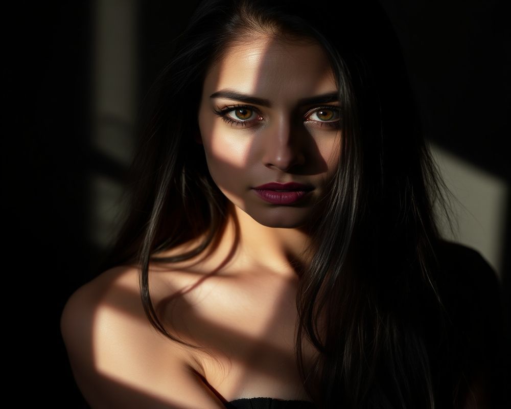 Layla Al-Mansouri artistic creative portrait with dramatic composition