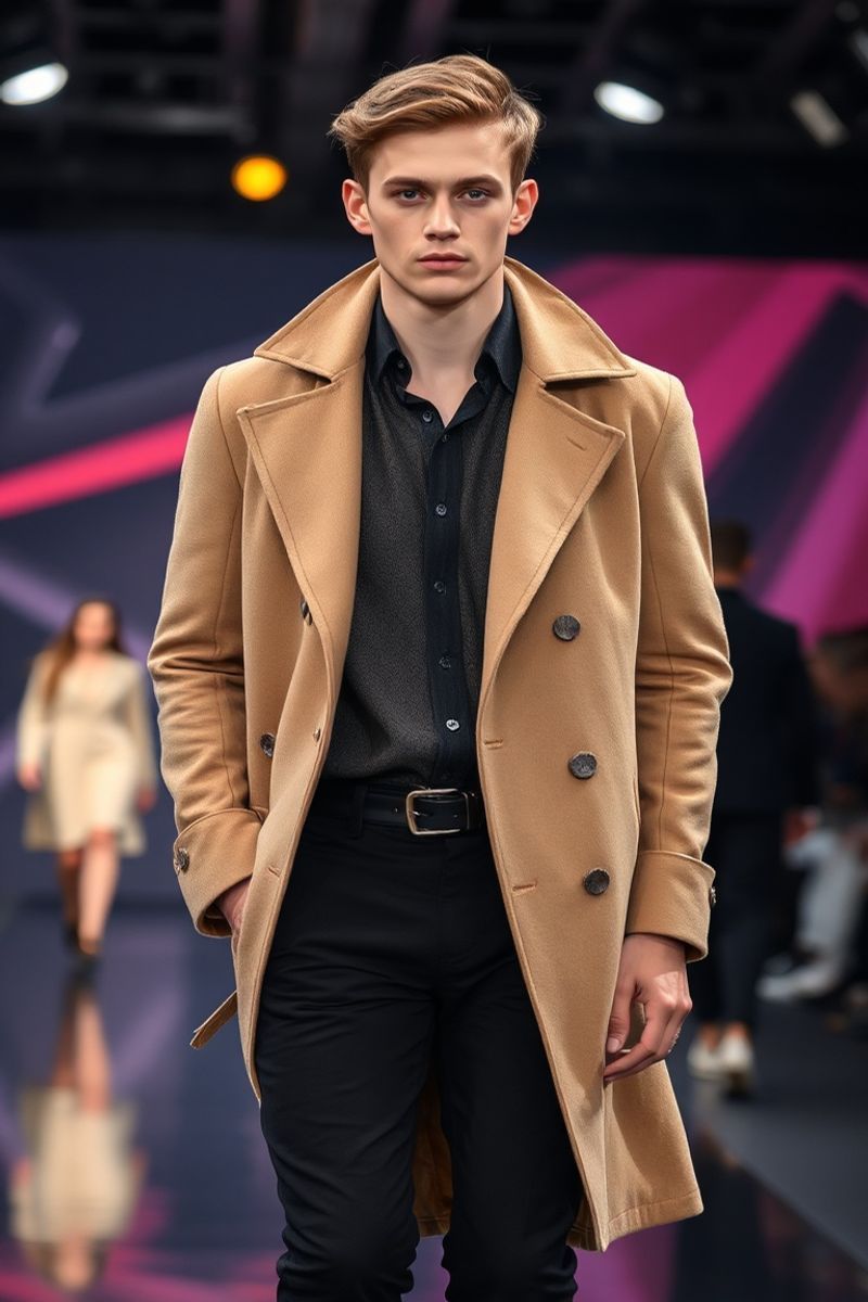 Liam Fraser fashion runway walk in designer clothing with fashion week atmosphere