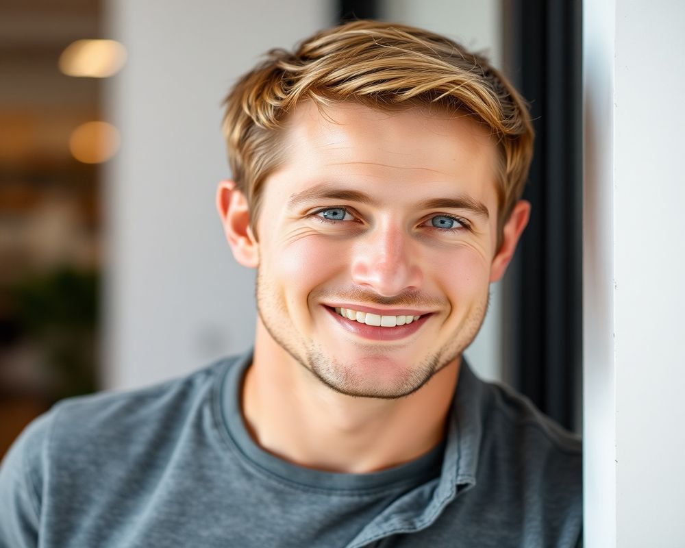 Liam Fraser commercial brand campaign with natural smile and approachable look