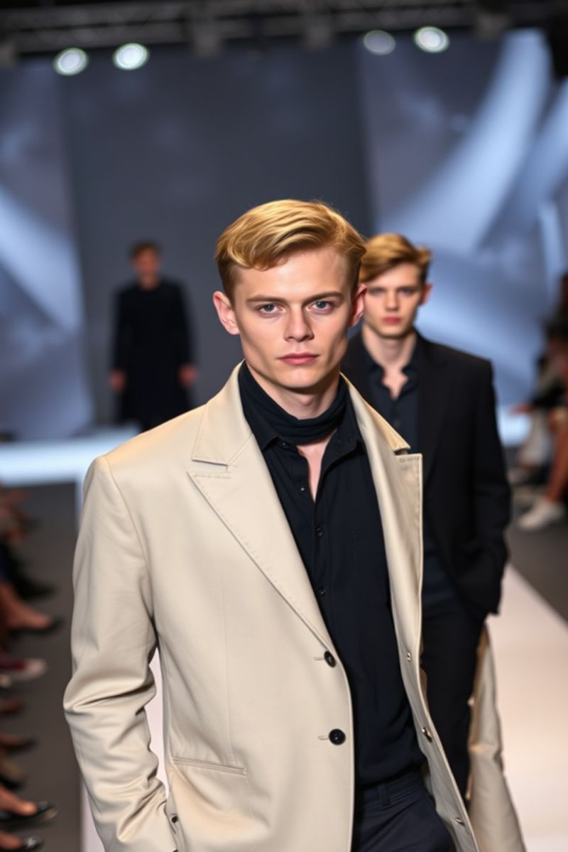 Liam Morrison fashion runway walk in designer clothing