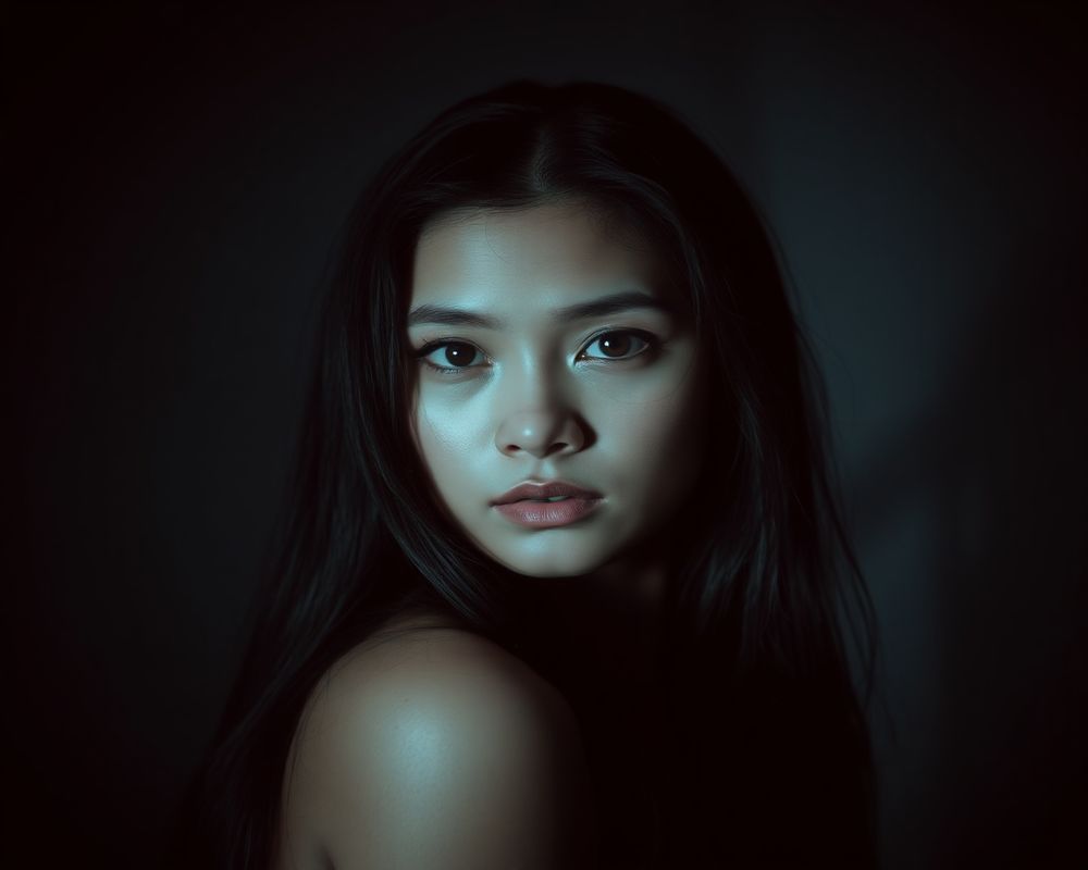 Lilia Santos artistic creative portrait with dramatic shadows