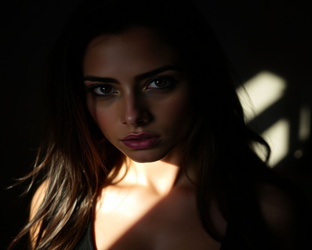 Lucia Garcia artistic creative portrait with dramatic shadows