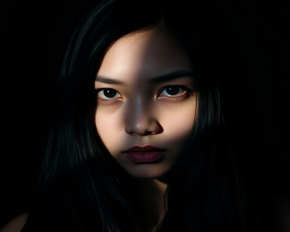 Lucia Mercado artistic creative portrait with dramatic shadows