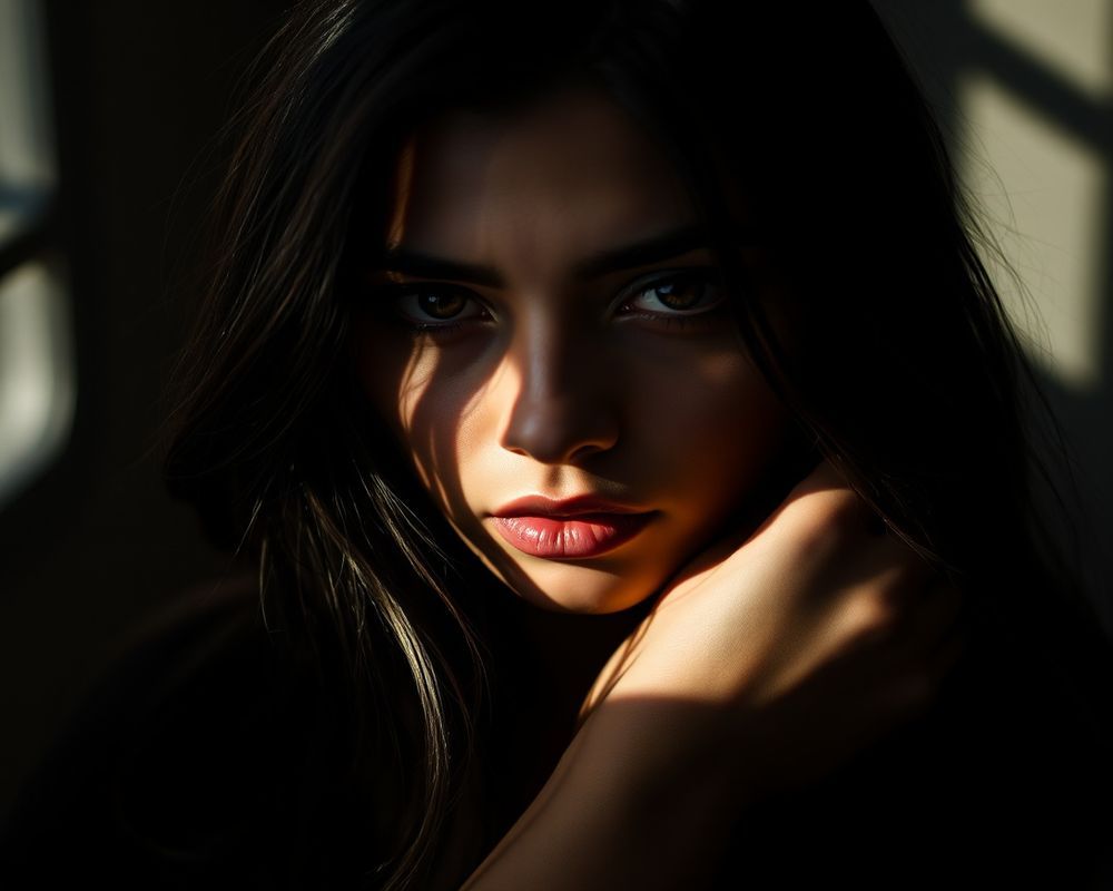Luz Valentina Morales artistic creative portrait with dramatic shadows