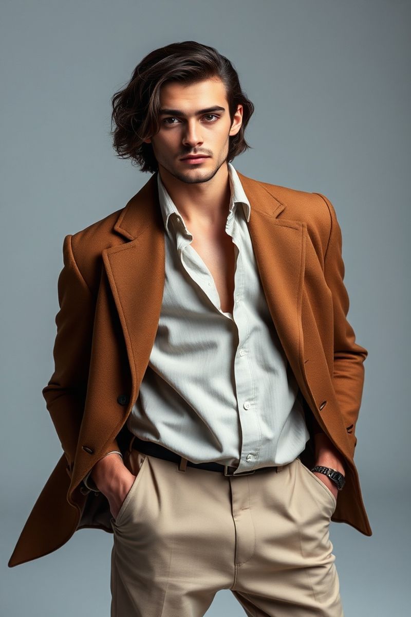 Marco Visconti full body editorial pose in high fashion clothing