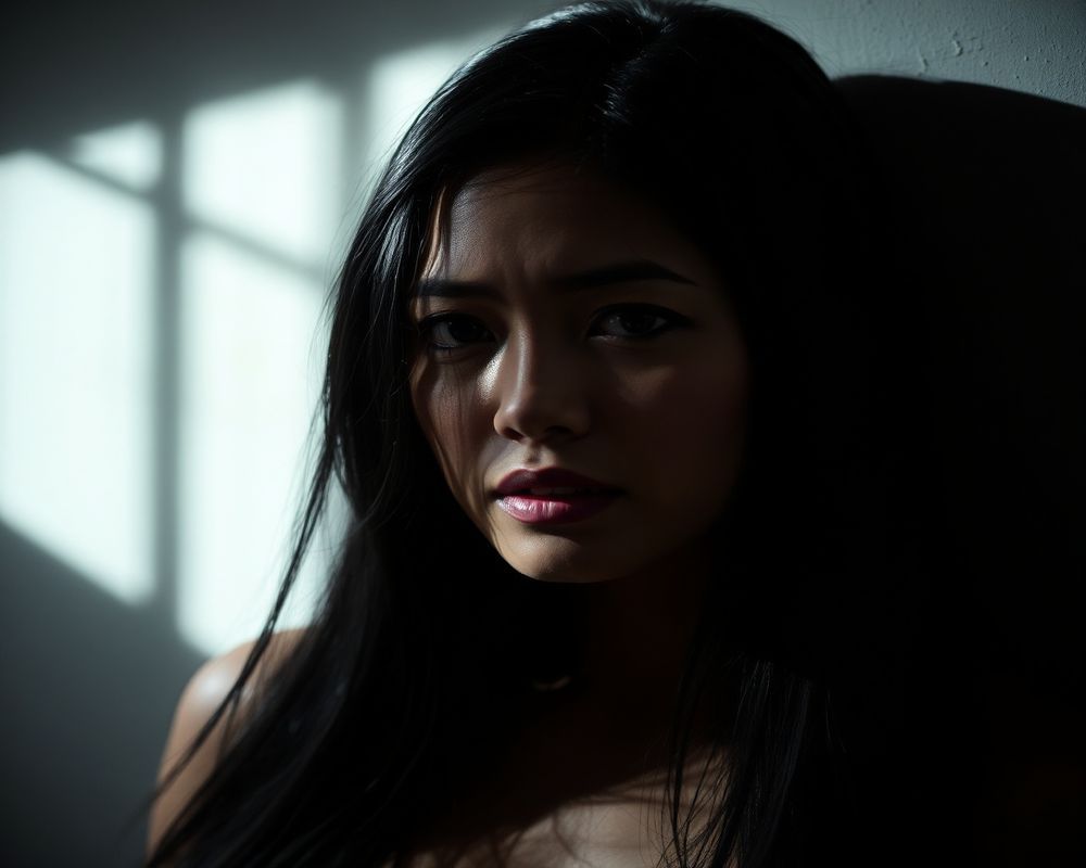Maria Celestine Santos artistic creative portrait with dramatic shadows