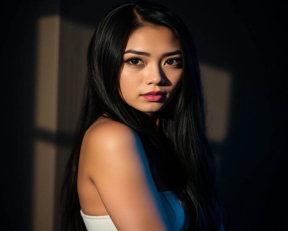 Maria Estrella Santos artistic creative portrait with dramatic shadows