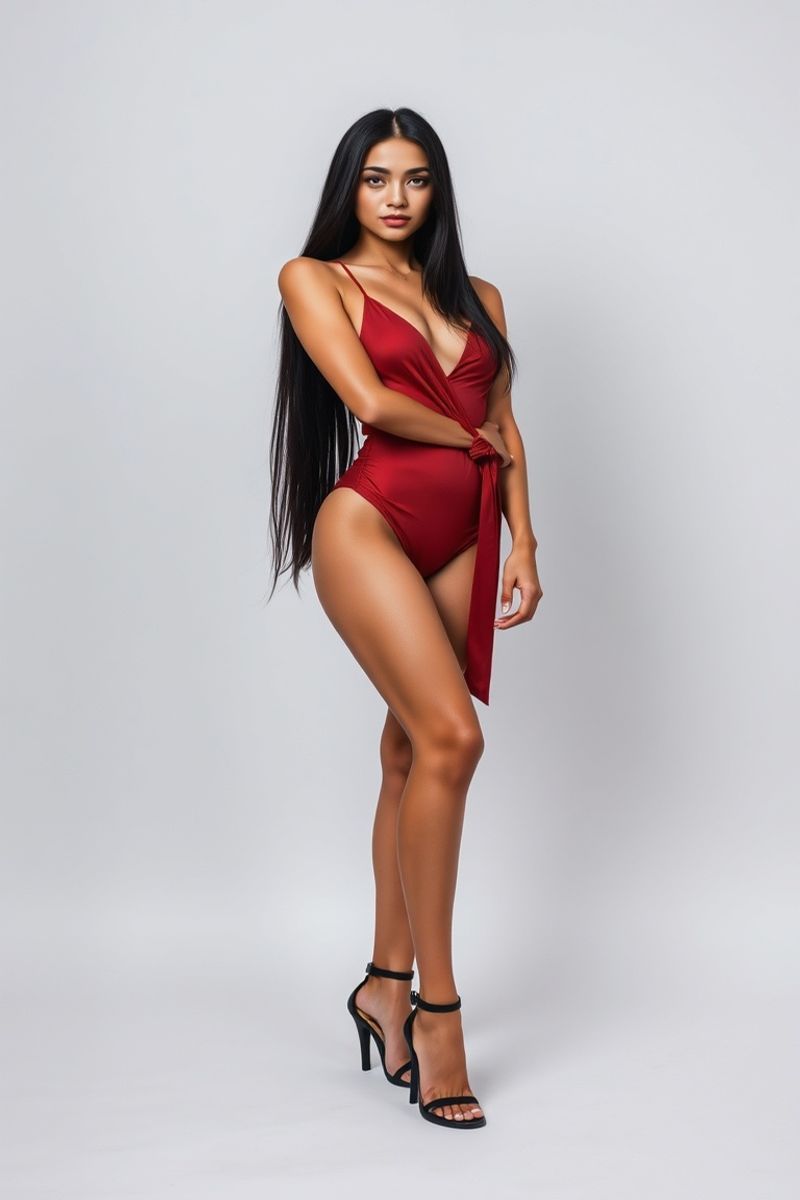 Maria Isabela Cruz full body editorial pose in high fashion clothing