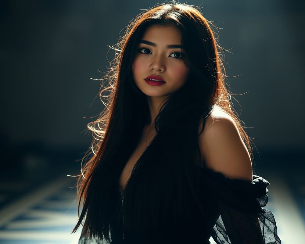 Maria Reyes high fashion editorial with dramatic lighting