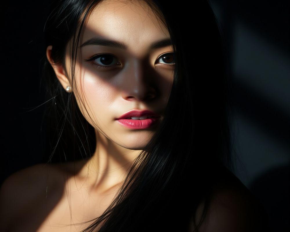 Maria Santos artistic creative portrait with dramatic shadows