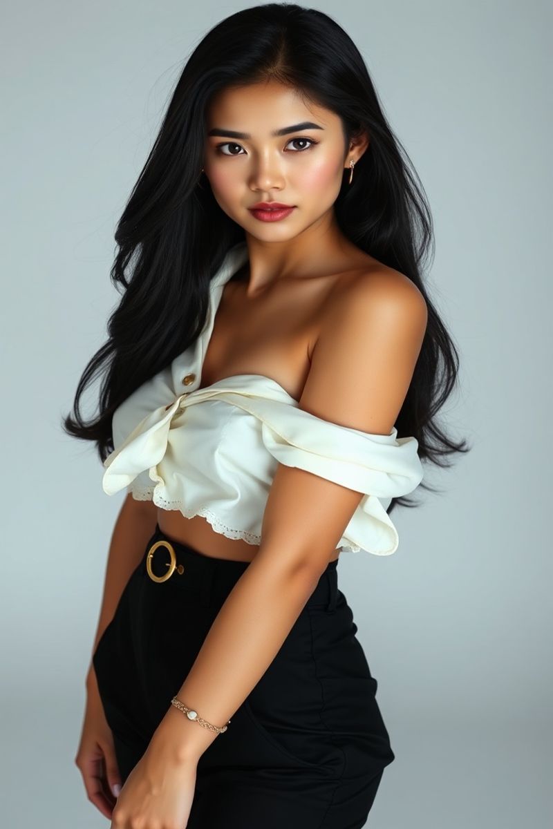Mariana Cruz full body editorial pose in high fashion clothing