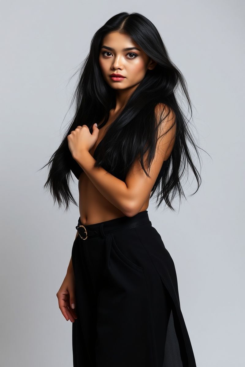 Mariana Santos full body editorial pose in high fashion clothing