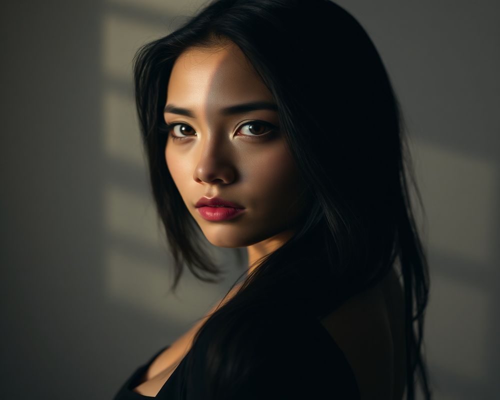 Mariel Santos artistic creative portrait with dramatic shadows