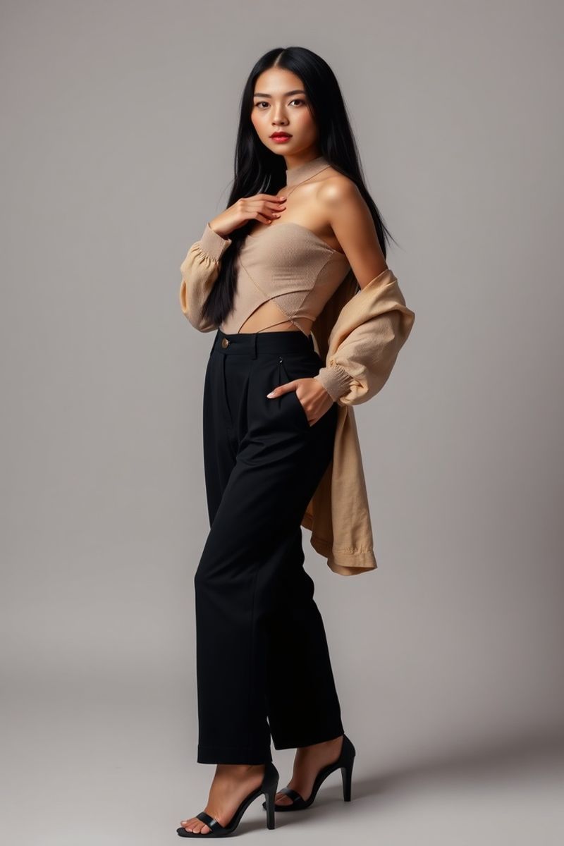 Marisol Dela Cruz full body editorial pose in high fashion clothing