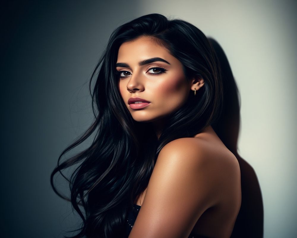 Martina Díaz high fashion editorial with dramatic lighting