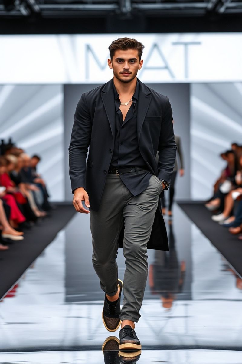 Mateo Delgado fashion runway walk in designer clothing