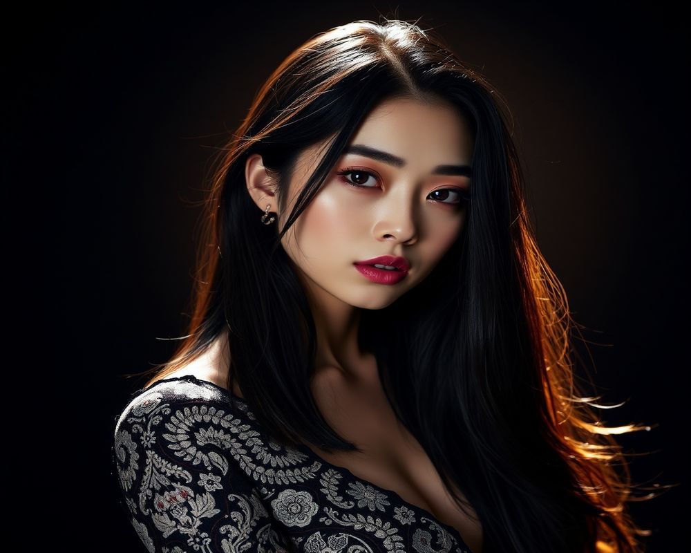 Mei Lin Chen high fashion editorial with dramatic lighting