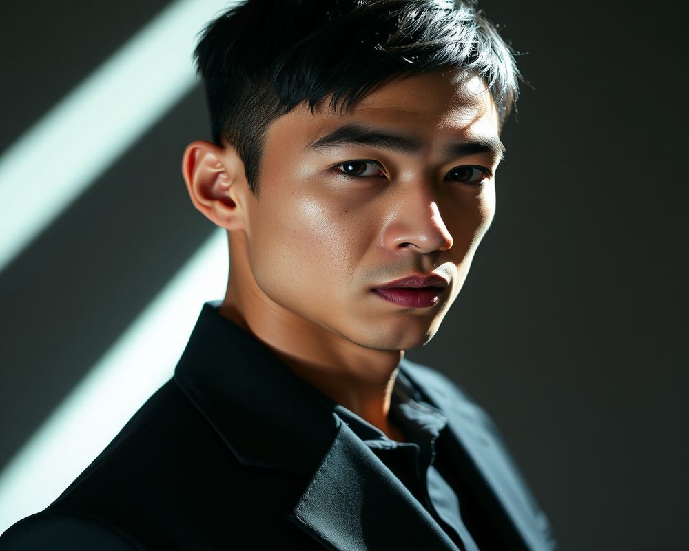 Miguel Santos high fashion editorial with dramatic lighting