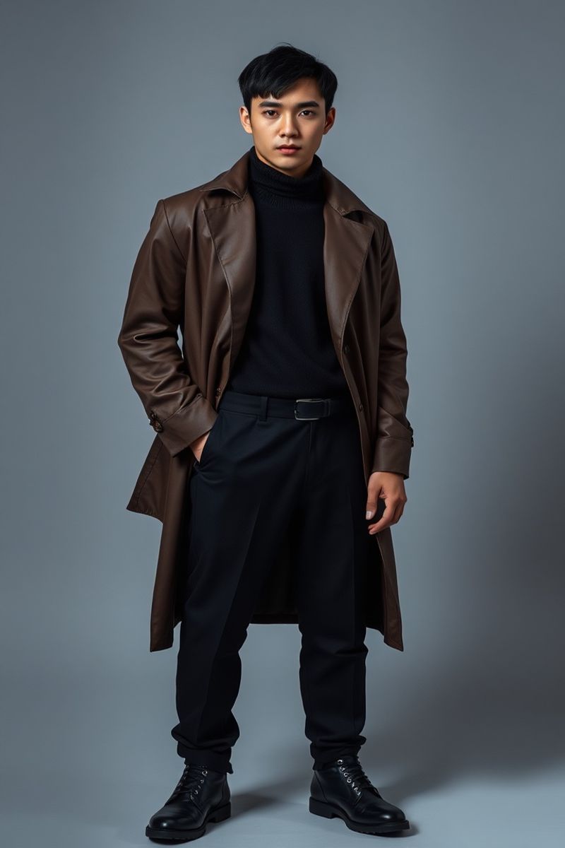 Min-Ho Park full body editorial pose in high fashion menswear