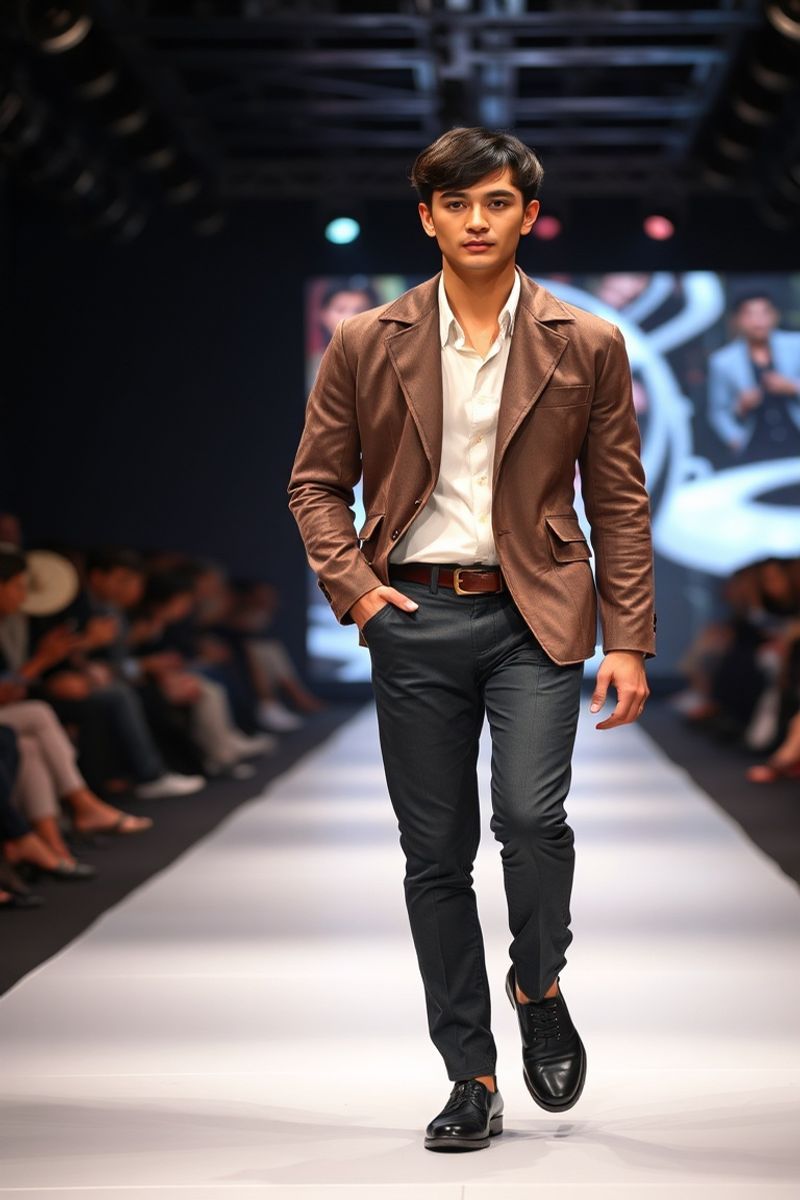 Min-Ho Park fashion runway walk in designer clothing