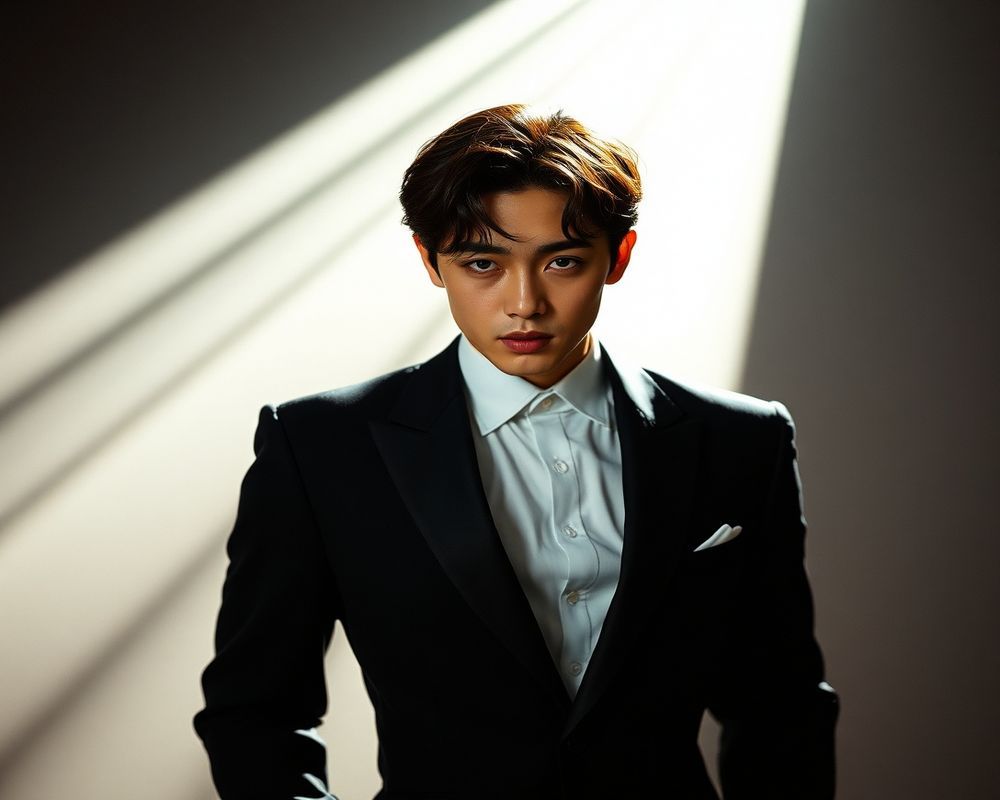 Min-Jae Kim high fashion editorial with dramatic lighting