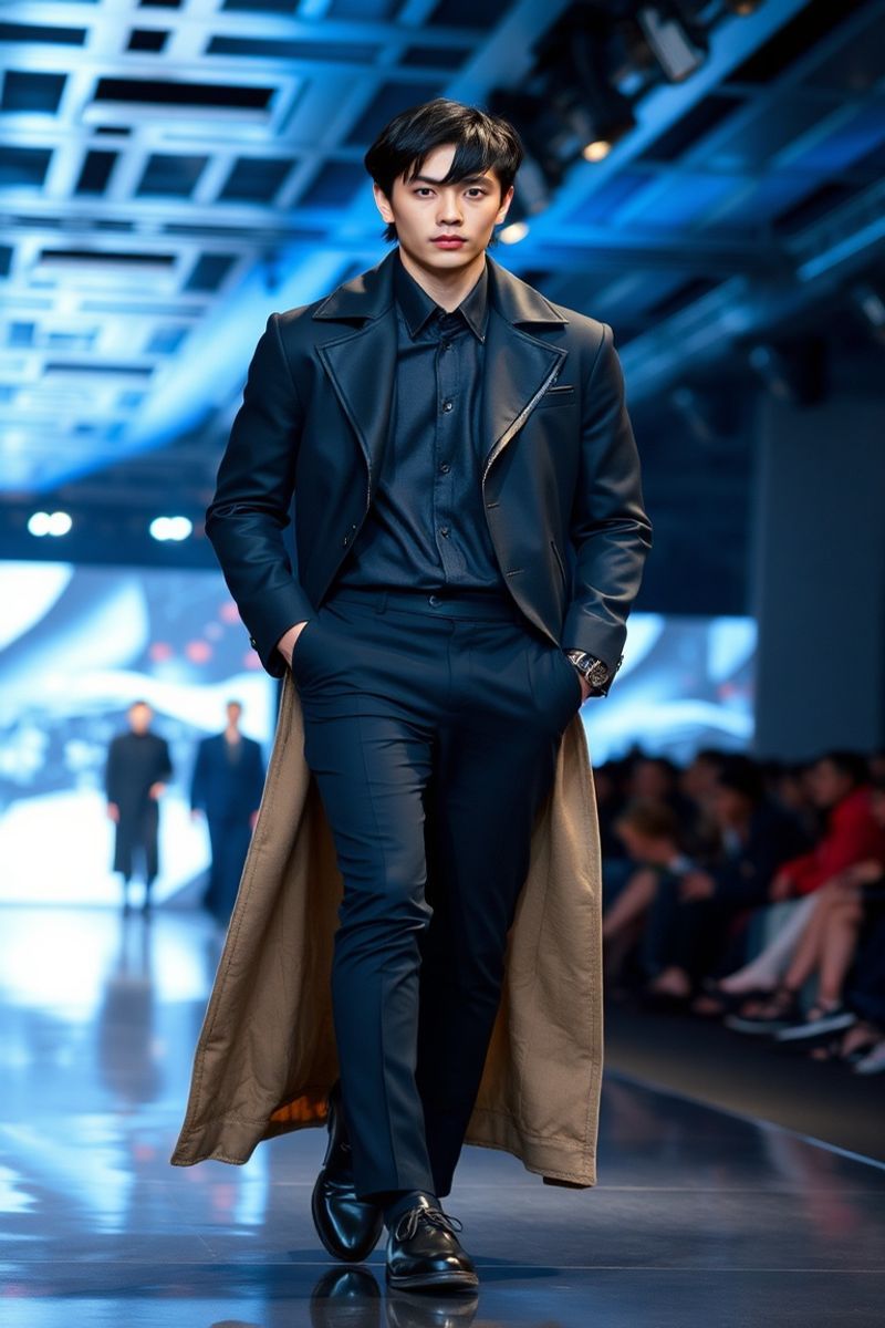 Min-Jae Park fashion runway walk in designer clothing